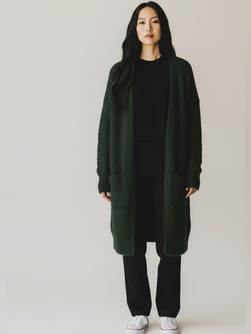 Universal Thread Dark Green Open-Front Long Cardigan